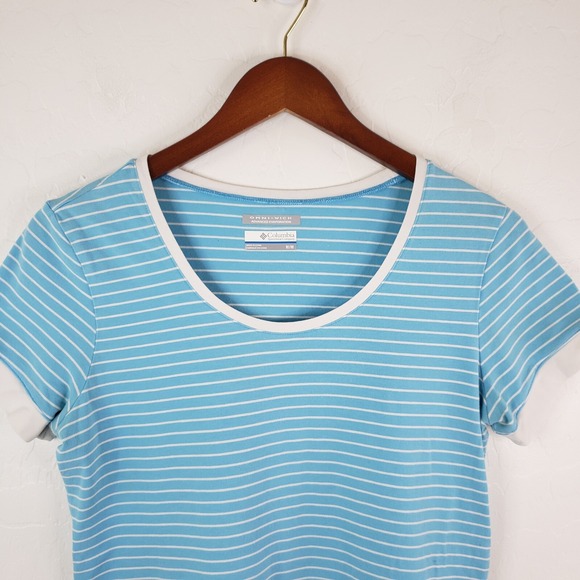 Columbia PFG Omni Wick T-Shirt Women's Medium Blue White Striped Short Sleeve - Picture 5 of 10